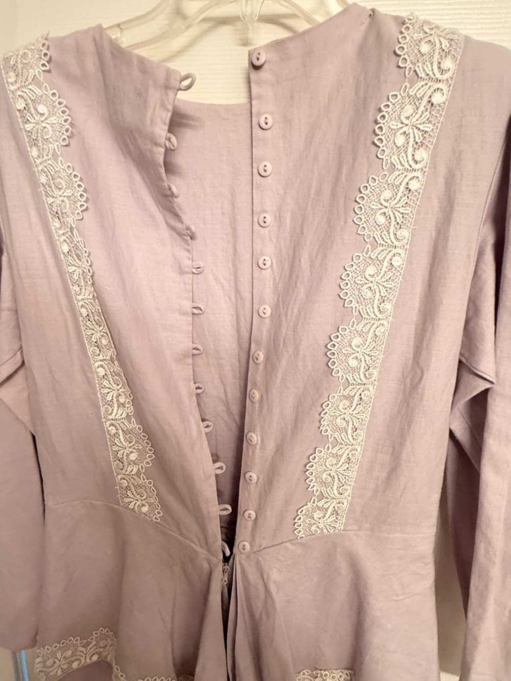 Vintage Victorian Lavender Dress with White Lace Trim - Picture 3 of 5